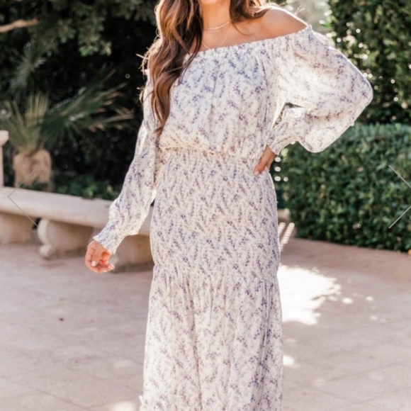 Pink Lily Dresses & Skirts - Smocked Purple and White floral Maxi